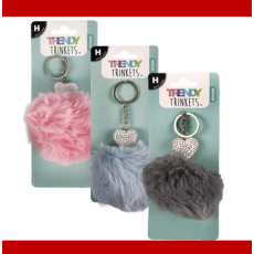 Keyring  - Pom Pom with Bling Heart 11cm